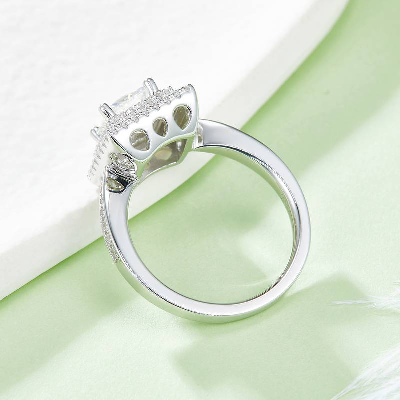 豪镶正方形S925银镀白金MoissaniteWomen's Ring1.0ctD级